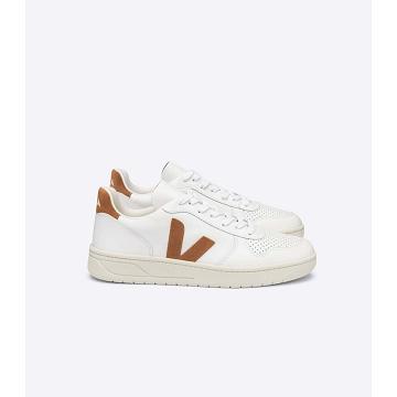 Veja V-10 LEATHER Men's Sneakers White/Brown | NZ 329CTV